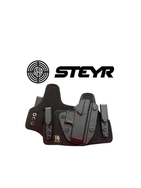 Steyr M9 hybrid inside and outside holster by MRA-IL, designed for secure carry of Steyr M9 handgun.
