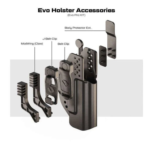 מגן זיעה מתכוונן בגובה (BODY PROTECTOR EXT).

זוג כנפיים להגברת הסלקה (MODWING).

קליפס אחיזה לחגורה פנימי (J-BELT CLIP). 
קיט פרו נרתיק לאקדח אורפז